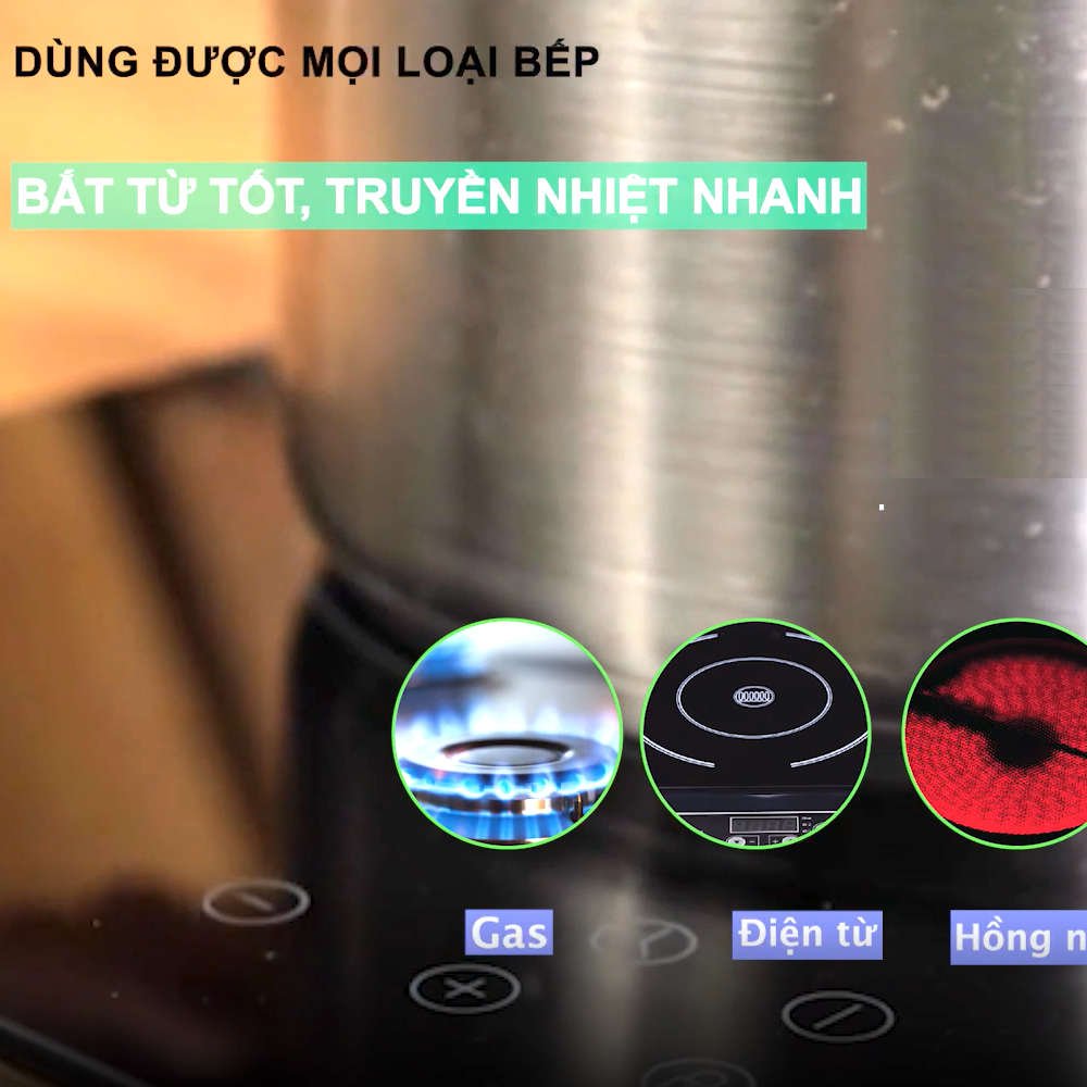 Bộ 4 nồi và 1 chống dính BlackCube 3 lớp đáy liền inox 304 Fivestar Plus nắp kính công nghệ chống trầy xước, dùng được mọi bếp