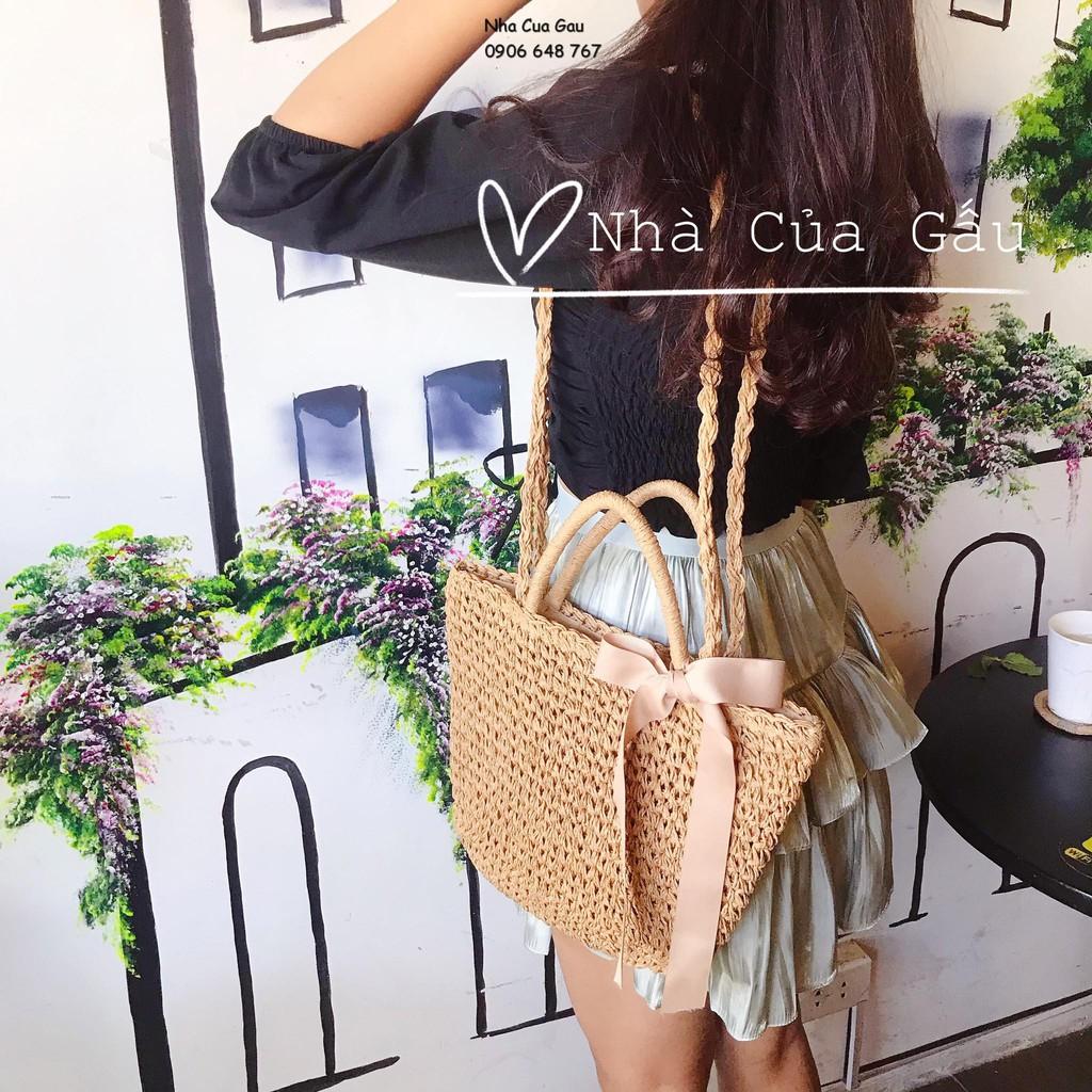 Túi cói dây nơ cực xinh về đủ 3 màu chanh sả