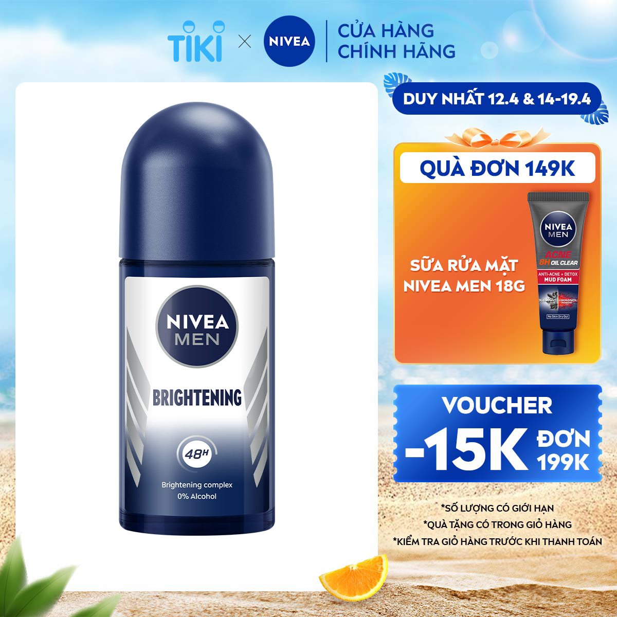 Lăn Ngăn Mùi NIVEA MEN Whitening Sáng Da (50ml) - 83748