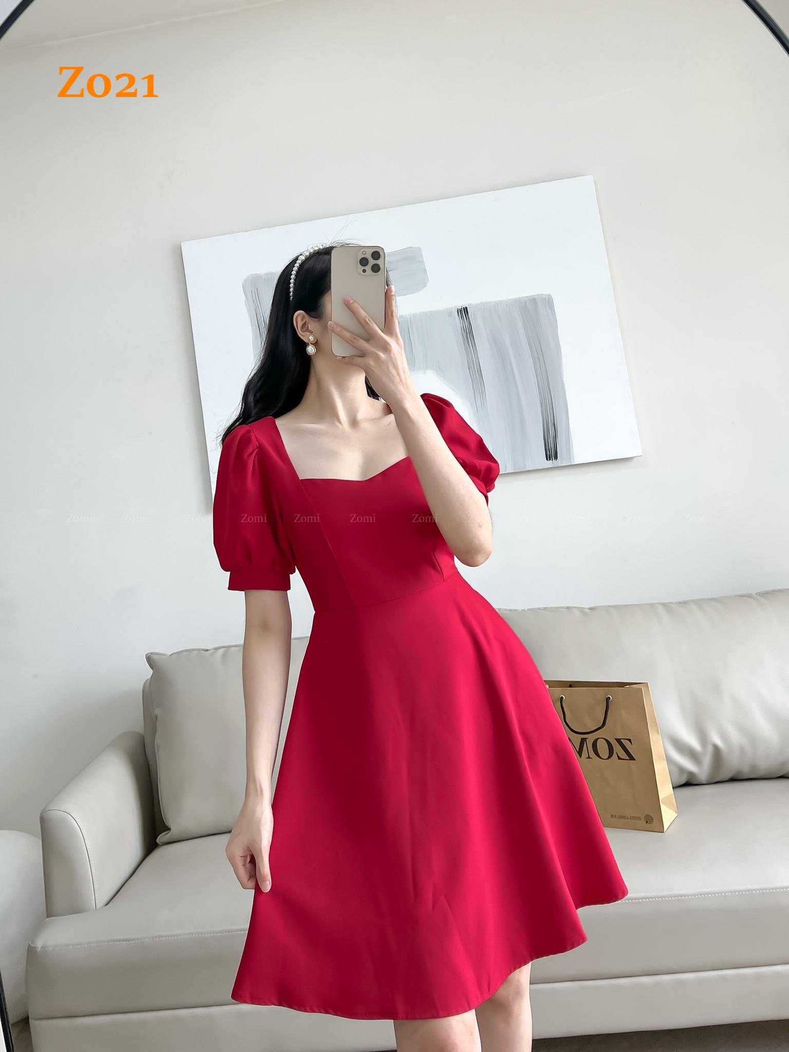 Đầm xòe cổ vuông tay búp thiết kế ZOMI z021