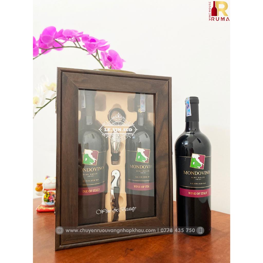 Hộp quà rượu vang Ý Mondovino Semi - Hộp gỗ mặt kính