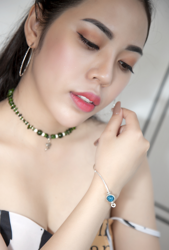 Vòng Tay Phong thủy Đá Azulite Thiên Nhiên, Mạng Thủy Mộc, Món Qùa Trang Sức Ý Nghĩa VK001 BlackMount