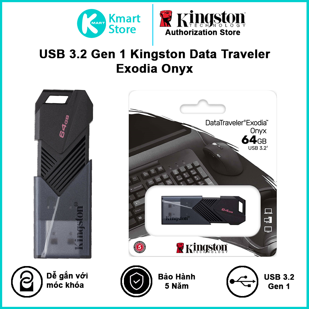 USB Kingston 3.2 Gen 1 DataTraveler Exodia Onyx USB Flash Drive 64G / 128G / 256G - Hàng Chính Hãng