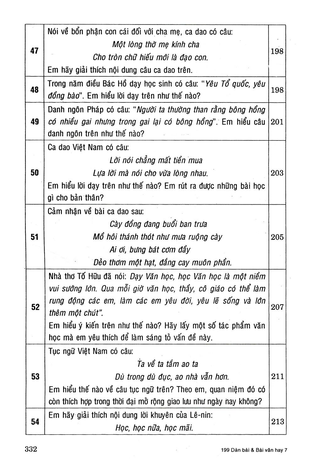 199 Dàn Bài Và Bài Văn Hay Lớp 7 - Tái Bản
