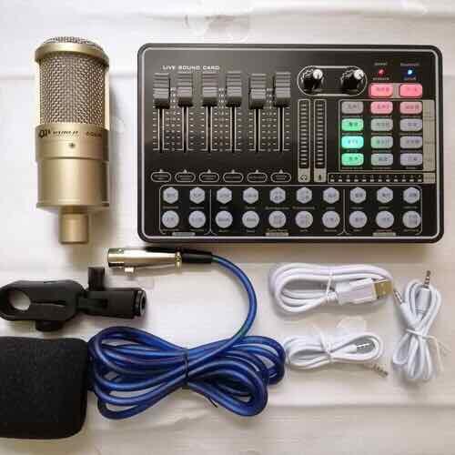 Bộ livestream Thu Âm mic AQ220 Sound card H9 autu-tune có Bluetooth Chân kẹp mic