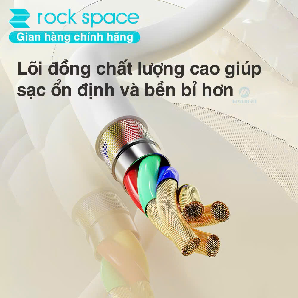 Dây cáp sạc nhanh 60W P8 Type-C to Type-C hiệu Rockspace - hàng chính hãng bảo hành 12 tháng