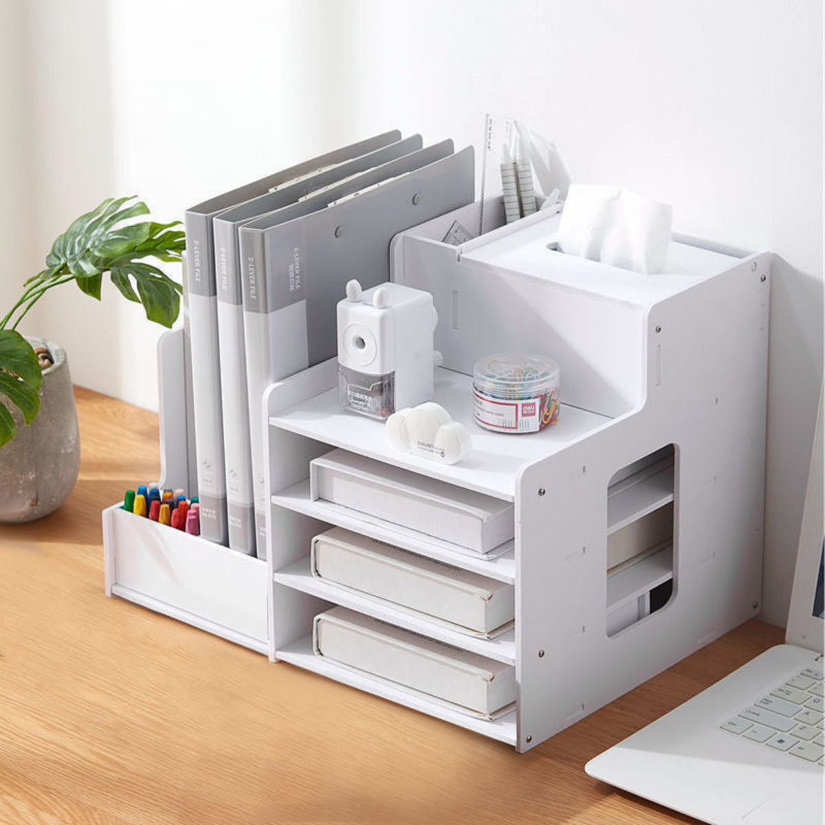Kệ Hồ Sơ Văn Phòng Gỗ Nhựa Cao Cấp, Giá Kệ Để Tài Liệu Đa Năng Kết Hợp Hộp Đựng Giấy Không Cong Vênh Kích Thước 40*28*32