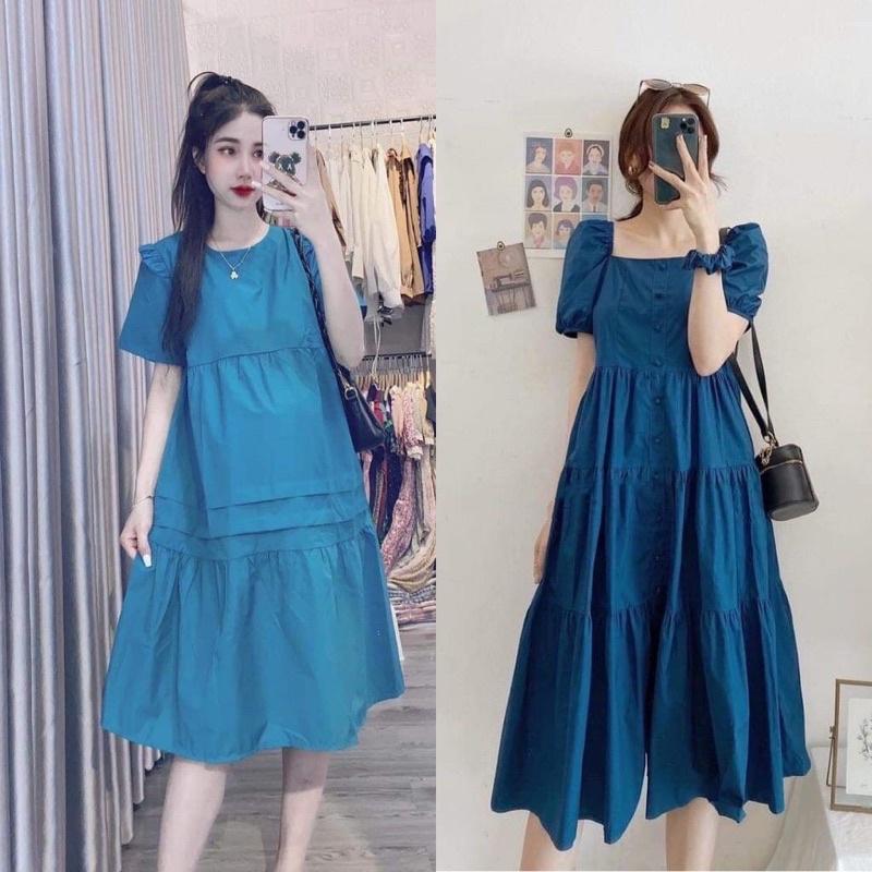 Váy bầu CỔ VUÔNG MAMADRESS mặc được 2 kiểu trễ vai thời trang thiết kế xinh xắn