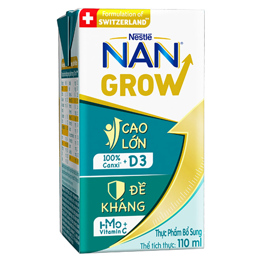 Thùng sữa bột pha sẵn Thực phẩm bổ sung Nestlé NANGROW 9(4x110ml) sữa mát công thức từ Thụy Sĩ với 100% Canxi giúp bé cao lớn vượt trội dành cho bé từ 1 tuổi