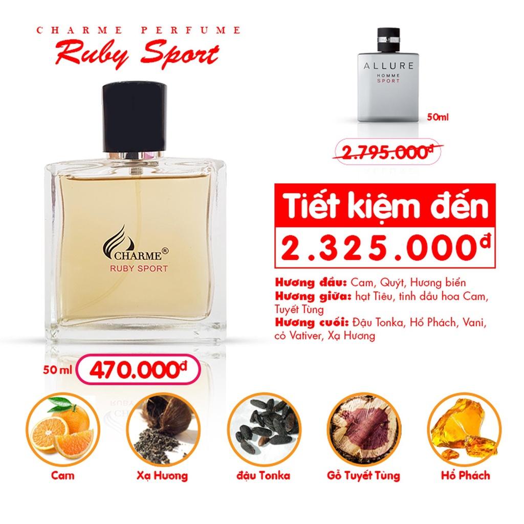 Nước hoa nam thơm lâu, Charme Ruby Sport, nam tính, năng động đầy cuốn hút, đúng chất quý ông, 50ml