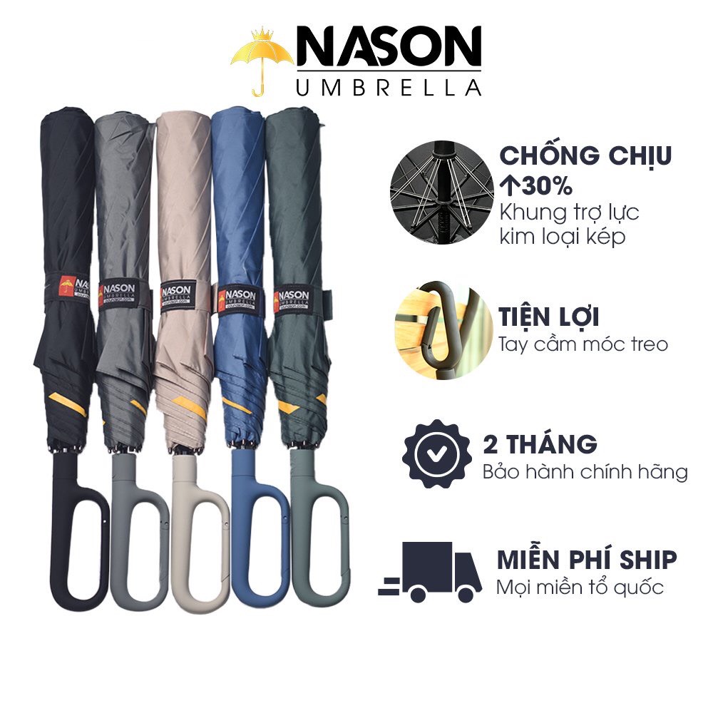 Ô tự động 2 chiều móc treo độc đáo Nason Umbrella Carabiner Z siêu tiện lợi Vải siêu chống thấm nước tay cầm nhựa cao cấp