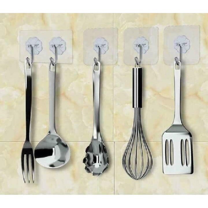 Combo 10 Móc Dán Tường Siêu Dính Trong Suốt Chịu Lực Tốt Treo Tường Chắc Chắn 6x6 cm
