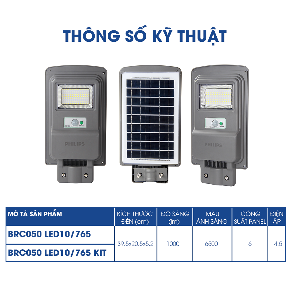 Đèn đường Philips năng lượng mặt trời (full phụ kiện) BRC050 LED40/ LED20/ LED10