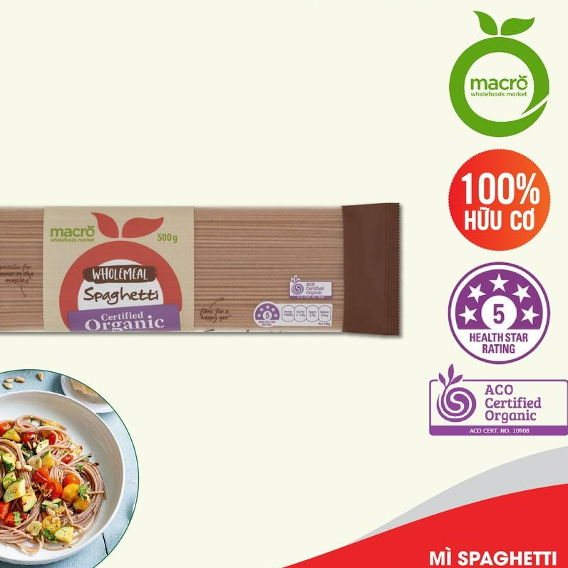 Mì Spaghetti Nguyên Cám Hữu Cơ - Macro Organic Wholemeal Spaghetti 500g