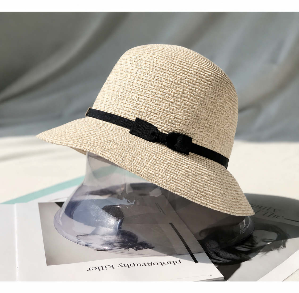 Mũ Cói Tiểu Thư Nơ Đen Duyên Dáng BellaWide Hat, Nón Vành Rộng Đi Biển Thời Trang Hàn Quốc dona130626