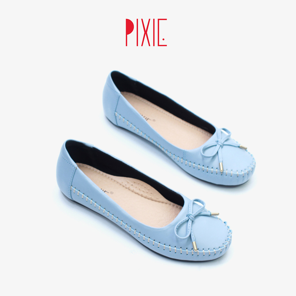 Giày Búp Bê Bệt Da Bò Thật Siêu Êm Gắn Nơ Nhỏ Pixie X603
