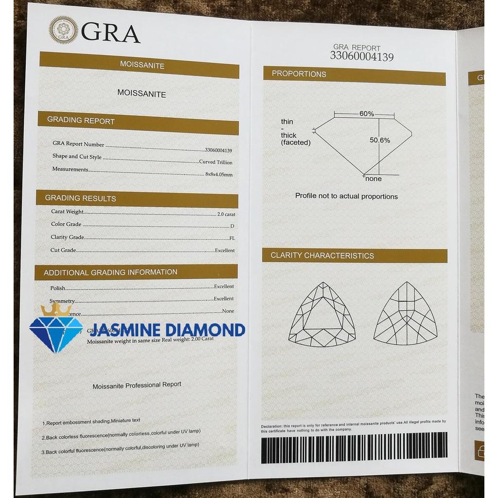 (Size 4-7.5 ly) Kim cương nhân tạo Mỹ Moissanite giác cắt Trillion