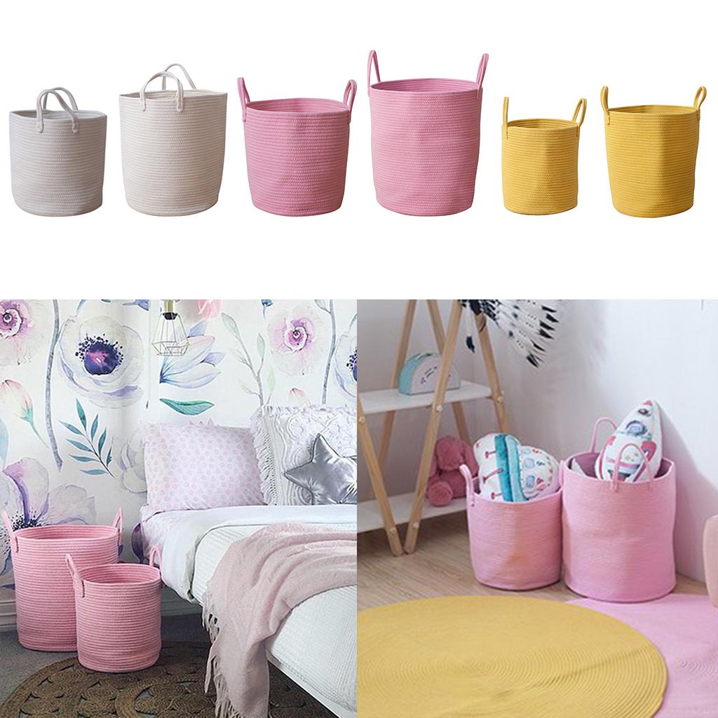 Cotton Woven Storage Baskets Cotton Rope Handle Basket Kids Toys Basket Laundry Hamper
