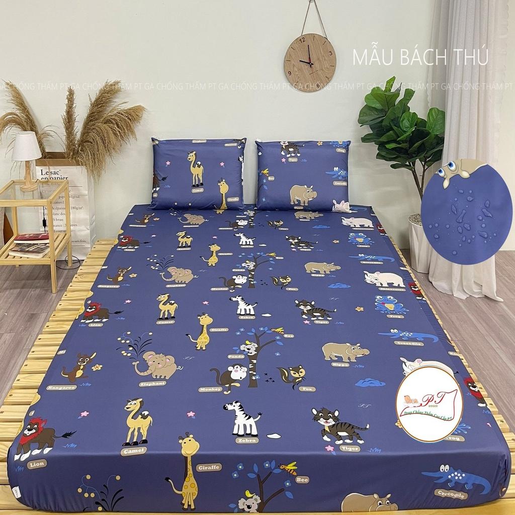 Bộ ga chống thấm cho bé chính hãng PT kèm vỏ gối, chất liệu cotton cao cấp, chống thấm nước tuyệt đối