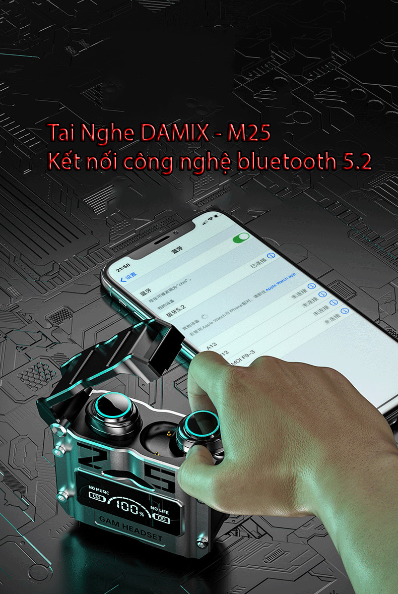 Tai Nghe Không Dây Bluetooth 5.2 DAMIX M25 Màn Hình Cảm Ứng Giảm Tiếng Ồn, Hỗ Trợ Sạc Điện Thoại, Pin Khủng Dùng 5-8h, Giao Hàng Nhanh