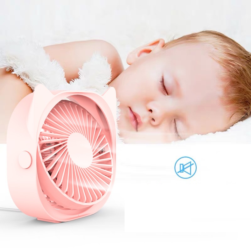 Quạt Để Bàn Tai Thỏ , Kích Thước Nhỏ Gọn 12.6x12.6x5.1cm - Hàng Chính Hãng