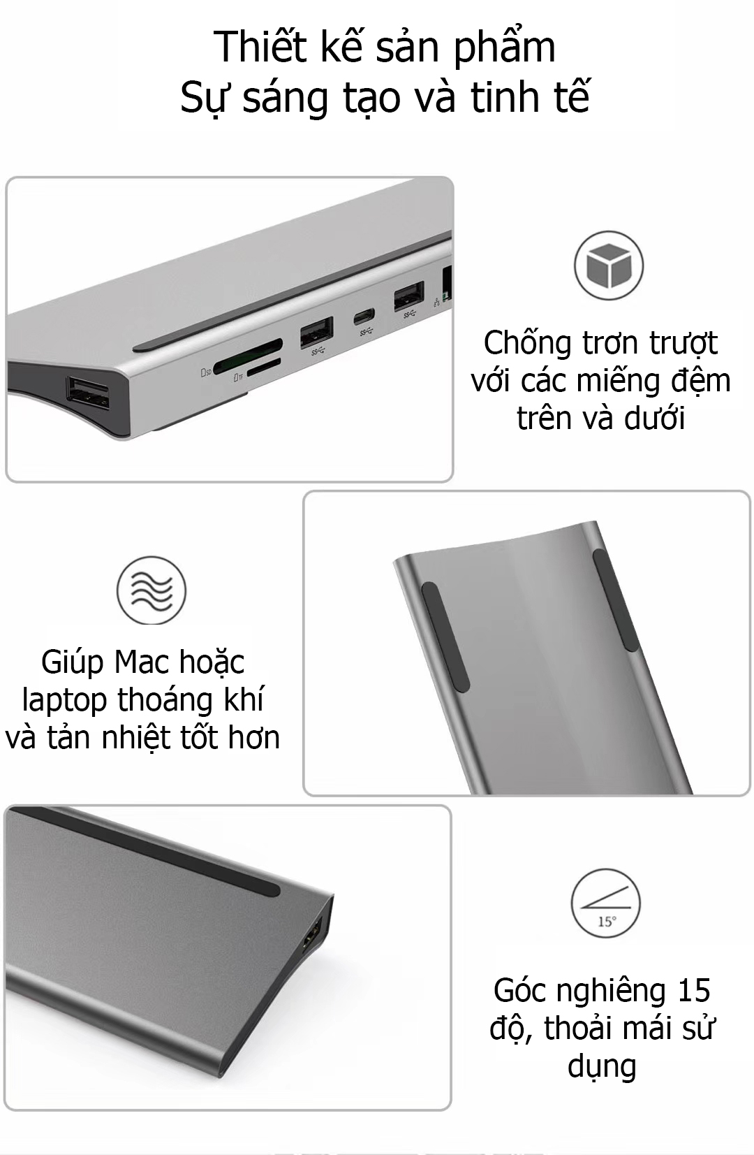 Hub USB Type-C đa chức năng HDMI/ VGA/ RJ45/ PD/ USB/ TF/ SD cho Macbook M1, Surface, Dell XPS