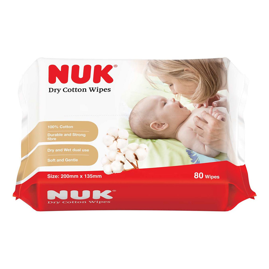 Khăn Vải Khô Đa Năng Nuk (80C) (Dry Cotton Wipes, 80 Pc/Bag)