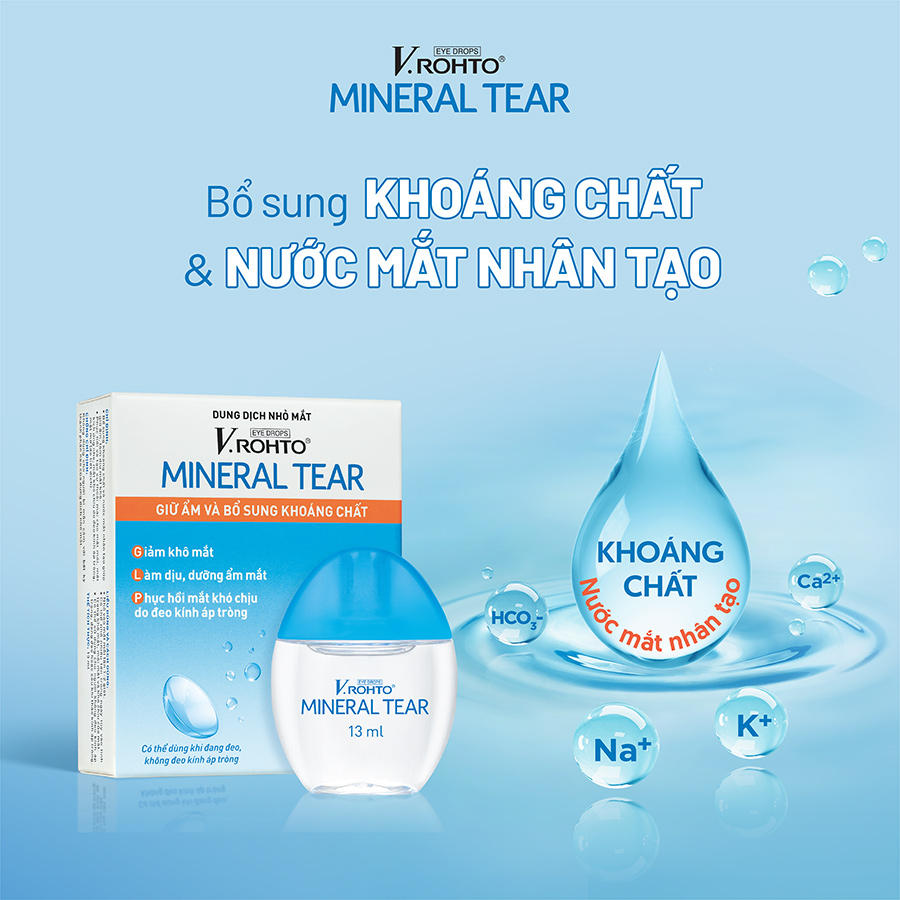 Combo 2 Dung dịch nhỏ mắt giữ ẩm &amp; bổ sung khoáng chất V.Rohto Mineral Tear 13ml