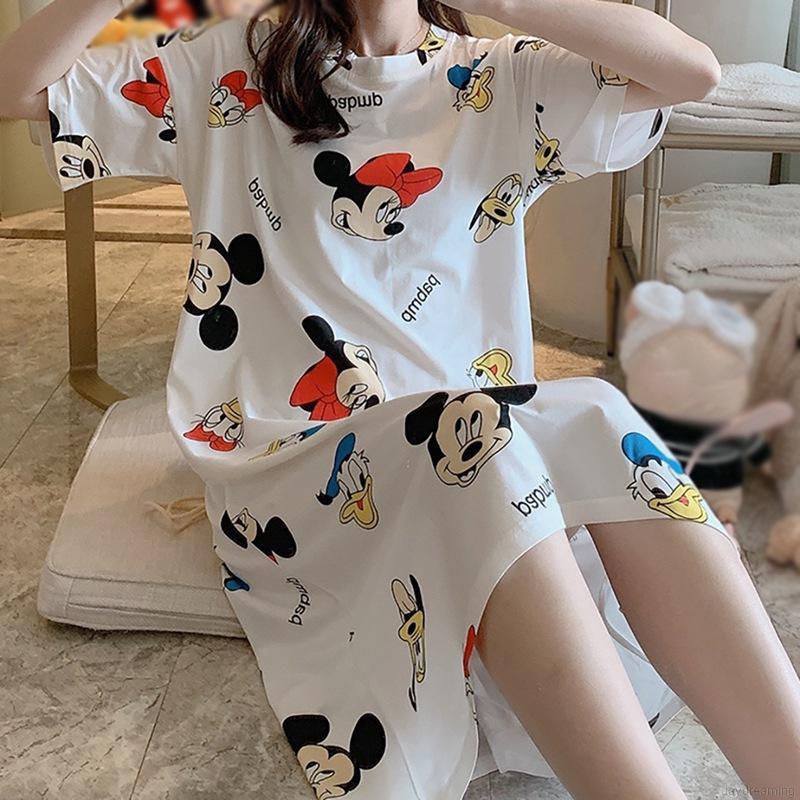 Đầm Ngủ Ngắn Tay In Họa Tiết Hoạt Hình Xinh Xắn Dành Cho Nữ