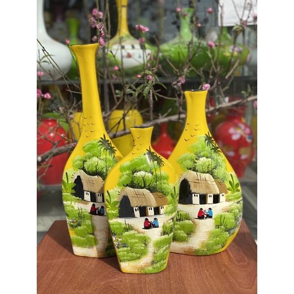 Set 3 bình Decorcm, gốm sơn mài Bát Tràng.