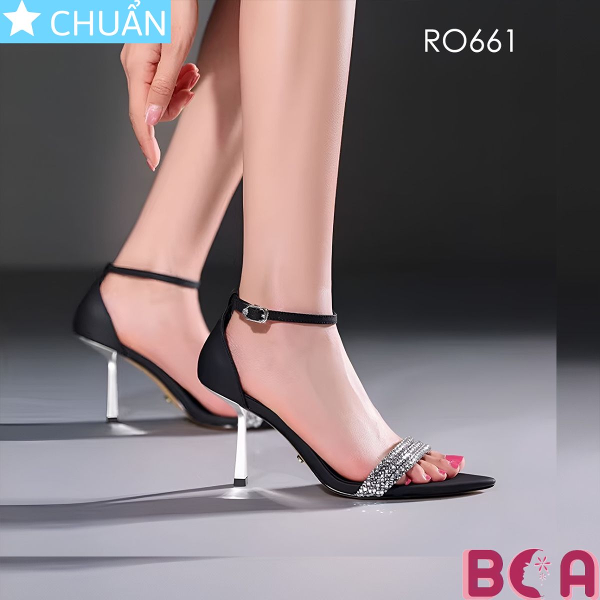 Gày cao gót nữ 7 phân RO661 ROSATA quai trước lấp lánh, sang trọng, là phụ kiện hoàn hảo cho những buổi tiệc sang trọng