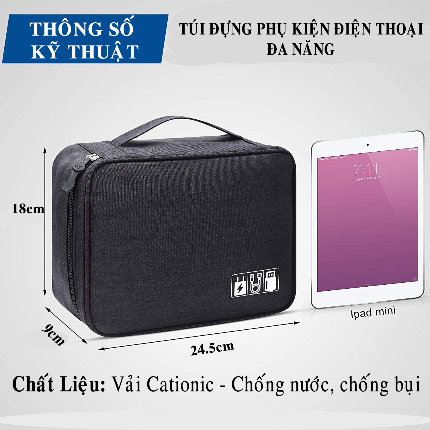 Túi Đựng Phụ Kiện Công Nghệ Chống Nước, Chống Sốc Cao Cấp – Chọn Màu - Túi Bảo Vệ Phụ Kiện Điện Thoại Máy Tính Bảng Laptop Tai Nghe Cáp Sạc Củ Sạc Pin Dự Phòng Chính Hãng Dododios