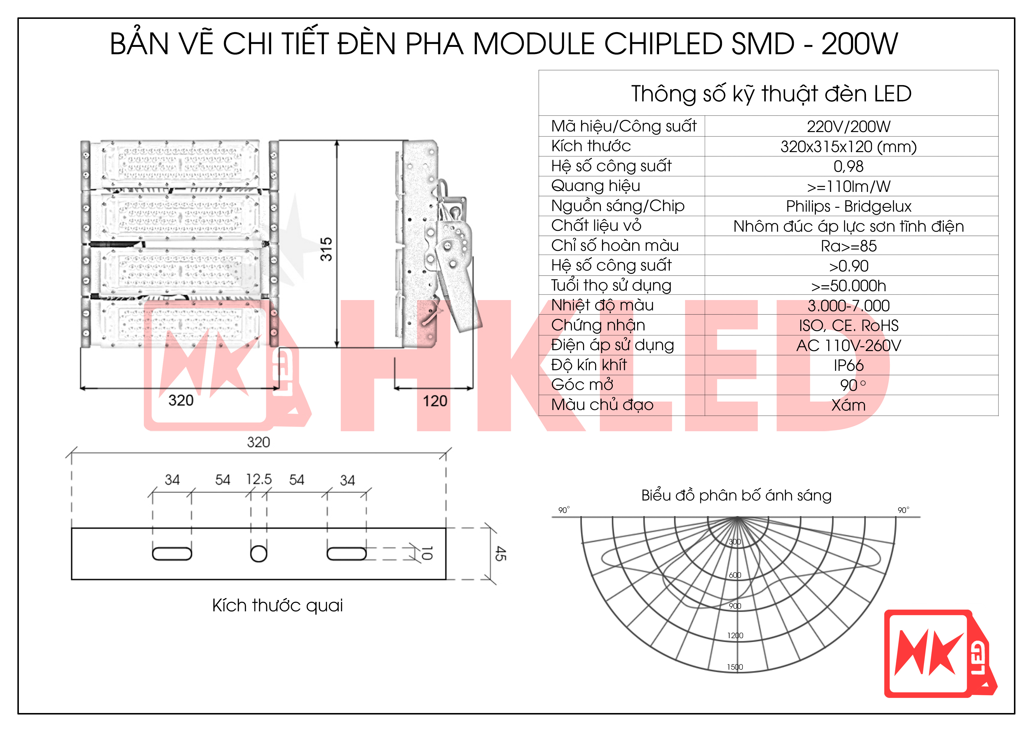 HKLED - Đèn pha LED Module OEM Philips 200W - DPMPL200