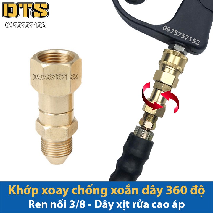 Khớp xoay chống xoắn dây phun xịt của máy rửa xe cao áp - Ren trong 14mm ngoài 14mm