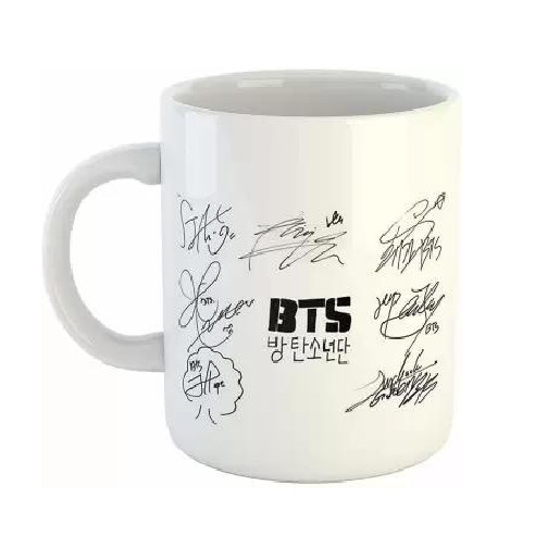 Cốc sứ chịu nhiệt  in tên BTS và các thành viên có chữ kí tặng kèm sticker BTS