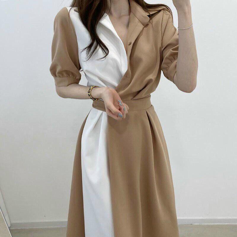 Đầm Xòe Phối Màu Tay Phồng