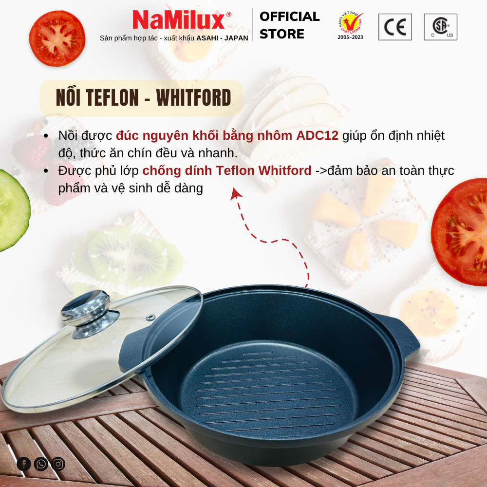 Bếp Lẩu - Nướng Áp Chảo Cao Cấp NaMilux GS2923PF│Chống Gió Siêu Việt│Nồi Chống Dính Teflon Whitford│Hàng Chính Hãng