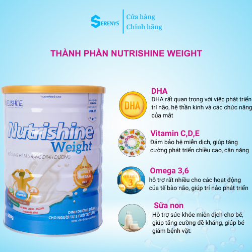 Sữa Tăng cân Nutrishine Weight – Bổ Sung Dinh Dưỡng Tăng Cường Hệ Miễn Dịch (Hộp 900g)