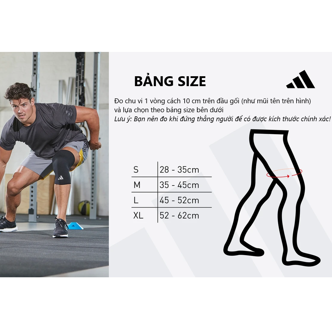 Bó Gối, Băng Gối Thể Thao Thun Co Giãn ADIDAS ADSU-1242WH Knee Support (1 Cái) - Hàng Chính Hãng