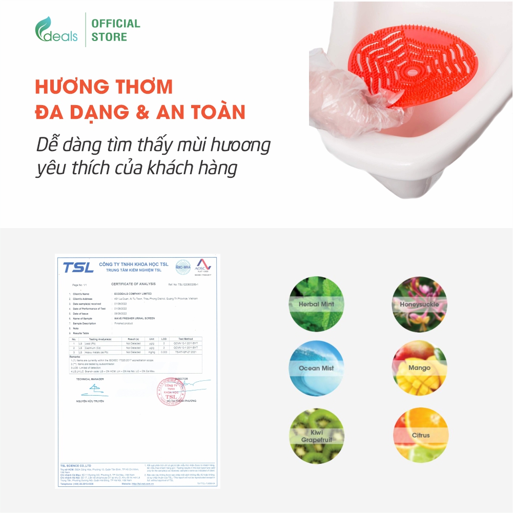 Combo 10 Tấm Lót Khử Mùi Bồn Tiểu & Lỗ Sàn ECODEALS P1 Fresher - Khử mùi gấp 3 sáp thơm - Mùi ngẫu nhiên