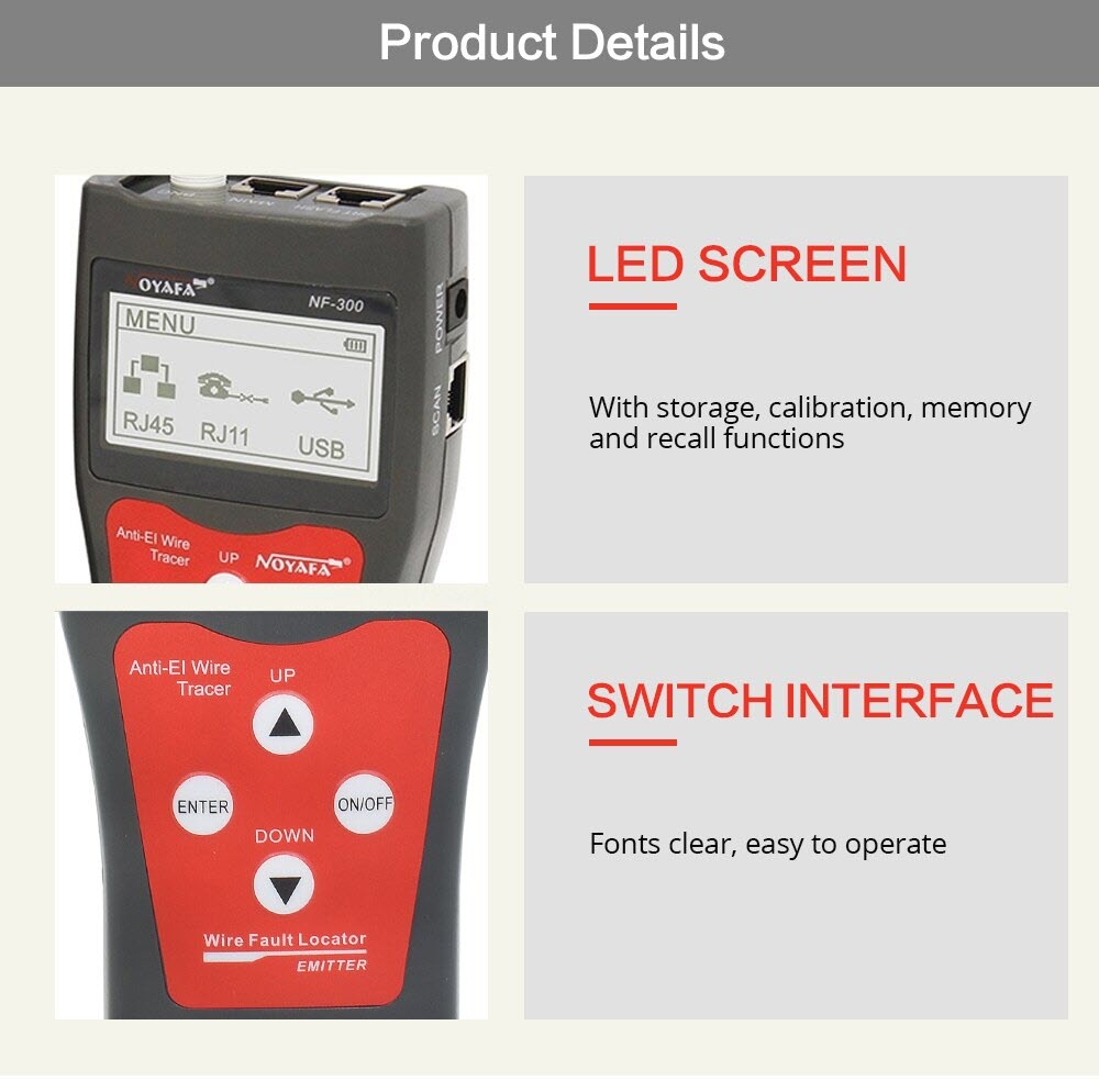 Quà Tặng Kèm - Máy test cáp mạng, cáp đồng trục, USB và điện thoại NOYAFA NF-300. Máy Dò Dây Âm Tường Noyafa NF300 - Hàng Chính Hãng. NF-300 BNC USB RJ11 Telephone RJ45 LAN Network Cable Tester Wire Tracker Anti-Interference Tone Tracer