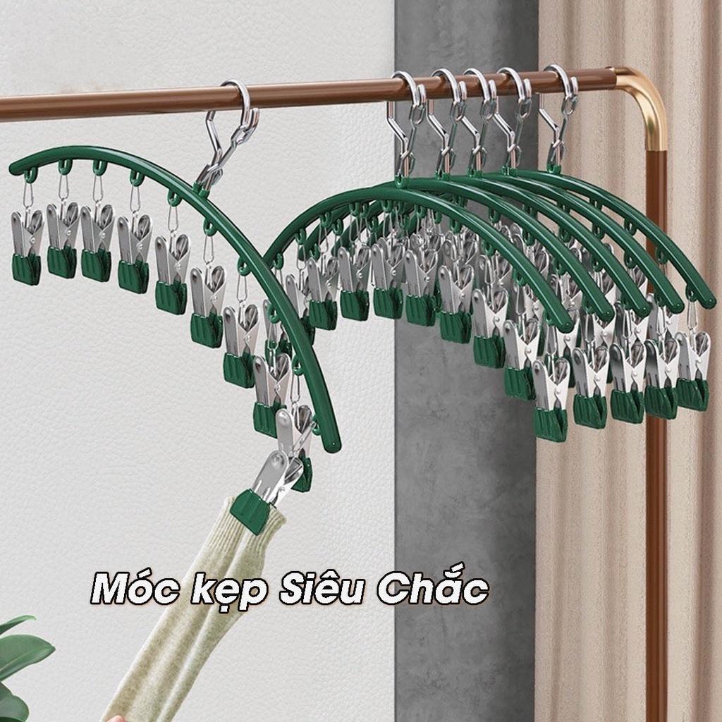 Móc phơi đồ lót, tất vớ đa năng bọc sơn tĩnh điện - Móc treo đồ lót có khoá chống trơn chống trượt, 10 kẹp ghim giữ đồ