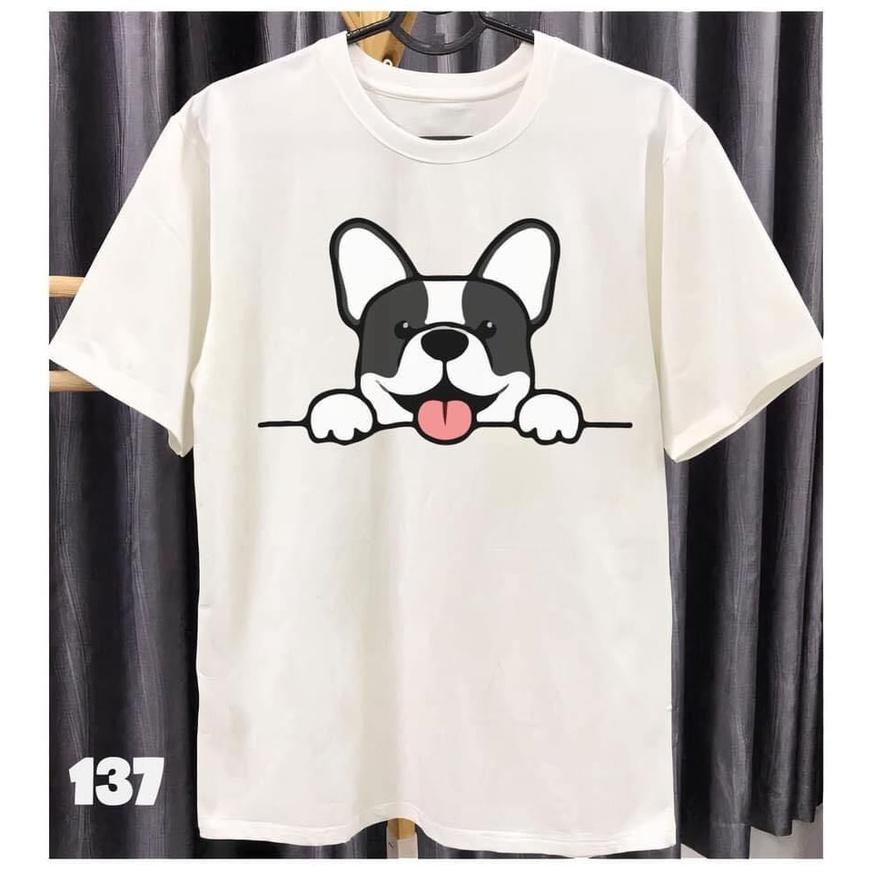 ÁO THUN UNISEX NAM NỮ chó trắng xám le lưỡi