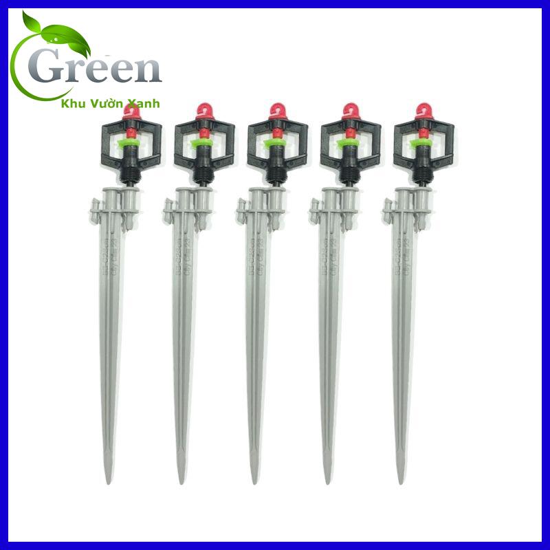 Combo 5 Béc Tưới Cây Vuông Phun Mưa 360 Độ Cao Cấp  Kèm Cây Cắm 23cm Nối Ống 6mm