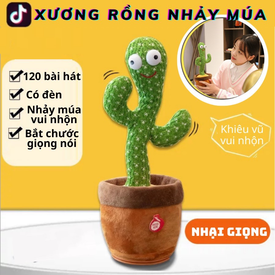 Cây Xương Rồng Nhảy Múa , Uốn Lượn , Biết Hát , Biết Nhại Tiếng , Có Đèn Led Dễ Thương - Hàng Chính Hãng