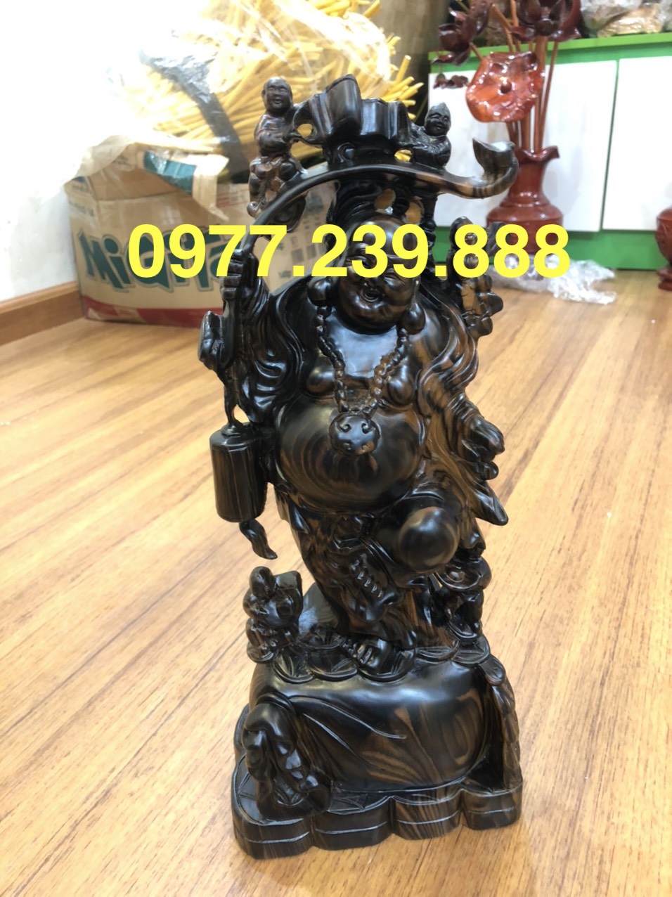 Di lặc gỗ mun hoa 40cm
