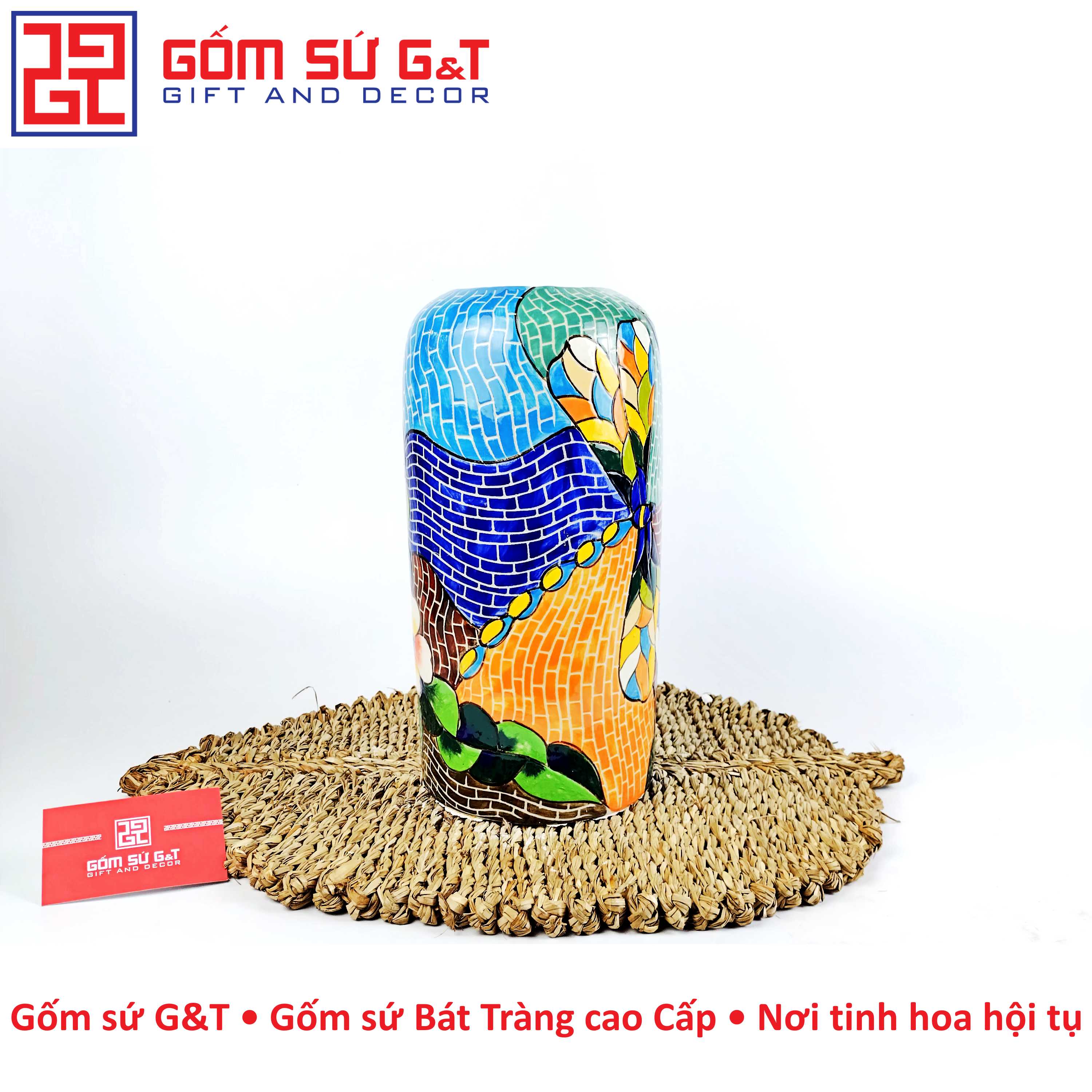 Lọ hoa dáng đu đủ chuồn chuồn hoa bèo Gốm Sứ G&T