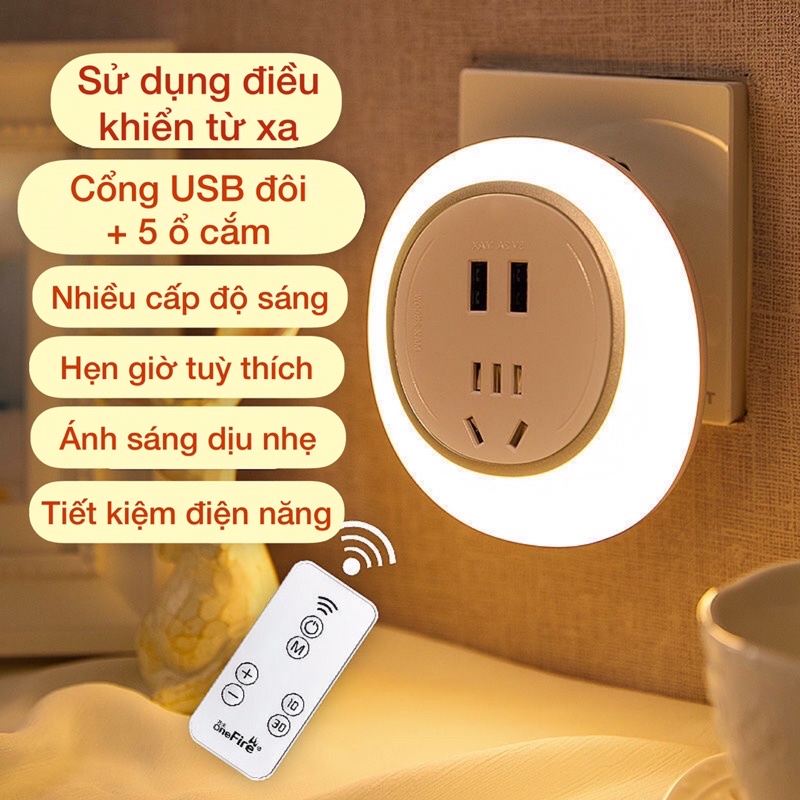 Đèn ngủ tích hợp ổ USB, ổ cắm điều khiển từ xa tiện dụng, thông minh thương hiệu DORON