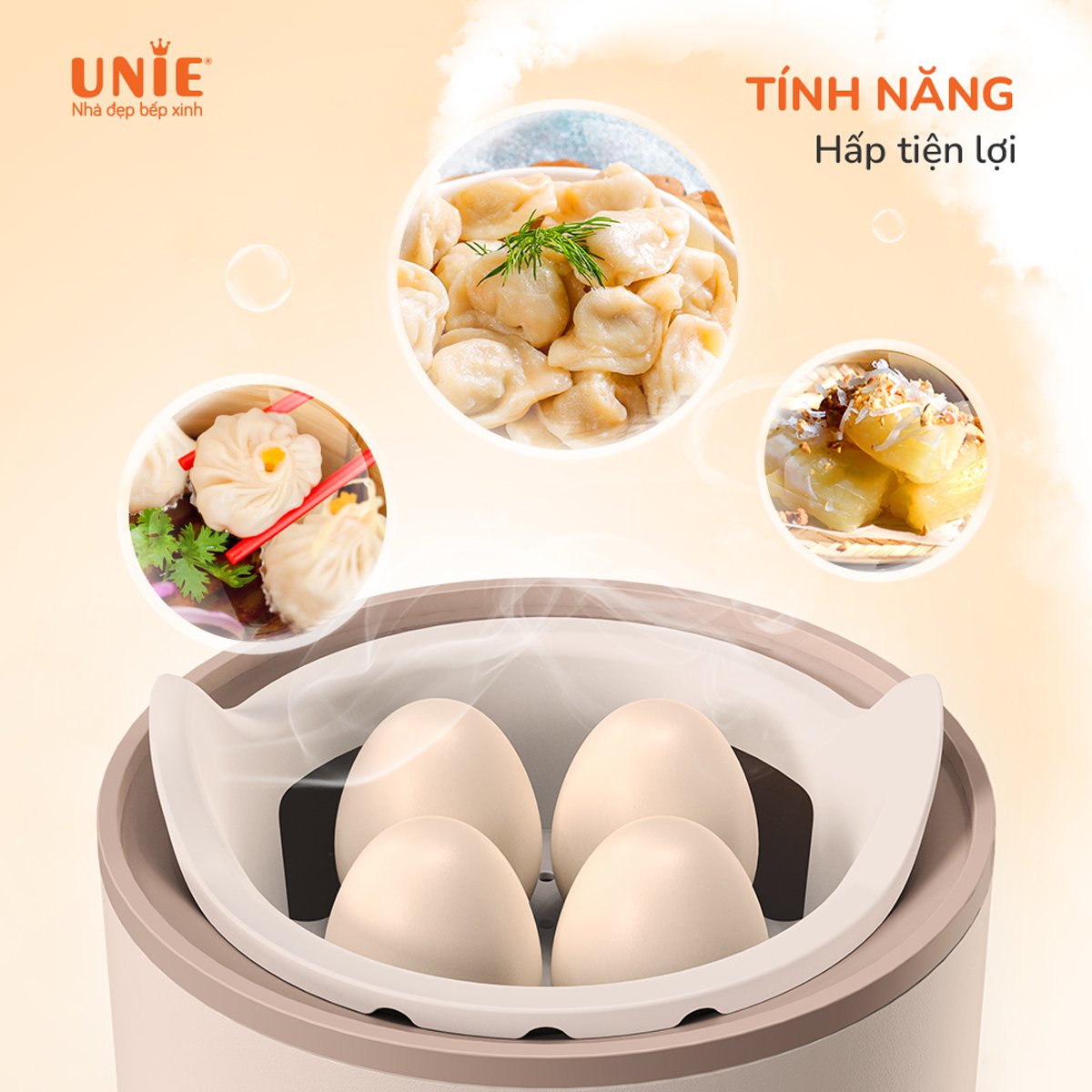 Nồi Chưng Yến, Nồi Ninh Hấp, Nồi Cách Thủy, Nồi Nấu Cháo Chậm UNIE USC08W Chống Trào, Chống Cháy Gồm 6 Chương Trình Nấu Cài Sẵn Dung Tích 0.8 Lít Công Suất 200 W - Hàng Chính Hãng