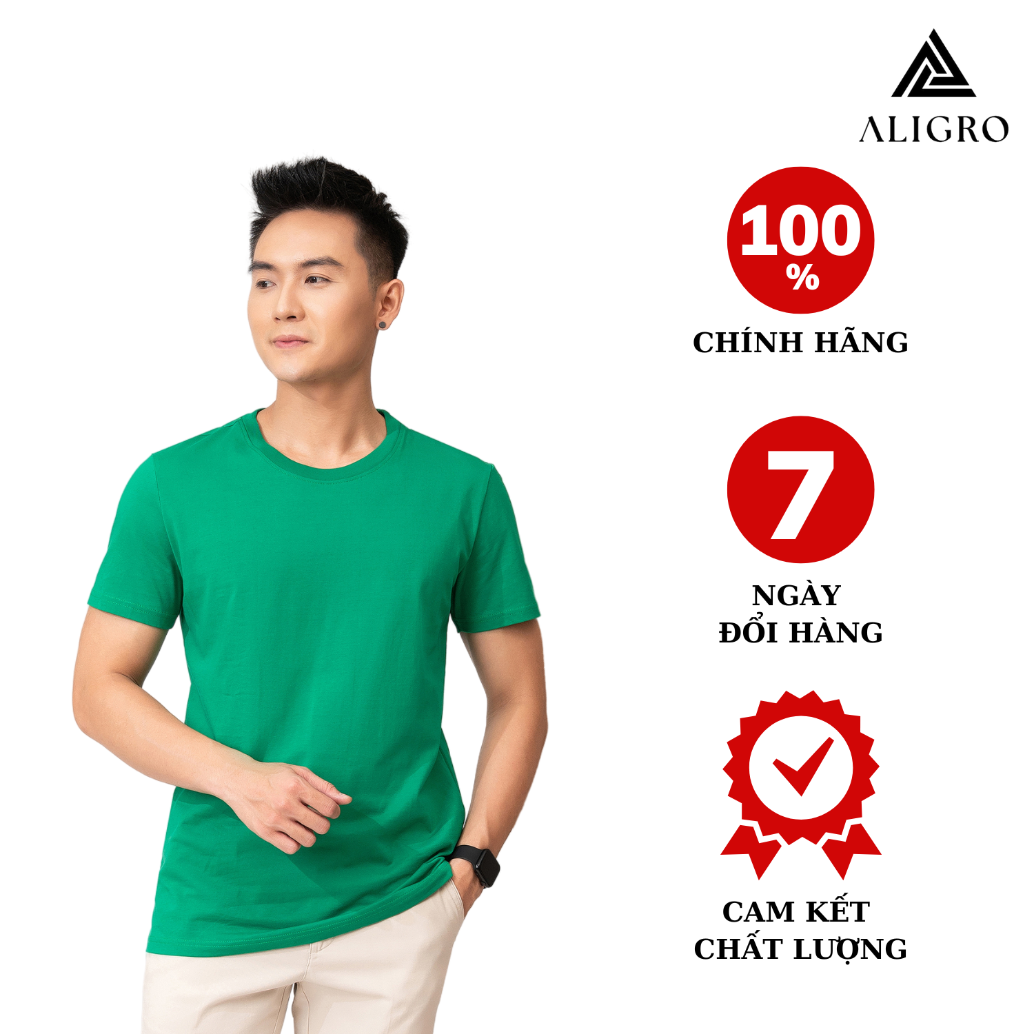 Áo thun nam ALIGRO chất liệu cotton cổ tròn kiểu dáng thể thao thấm hút tốt co giãn thoải mái ALGAPC068